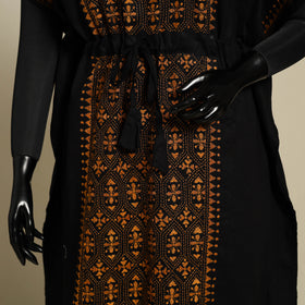 Black - bengal kantha hand embroidery cotton kaftan (long)