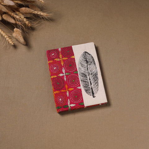 Pink - Handmade Paper Notebook with Eco Leaf Print Kantha Work 12