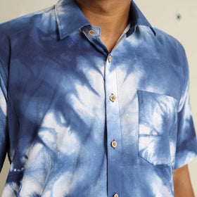 Blue - half sleeve tie & dye cotton men shibori shirt 10