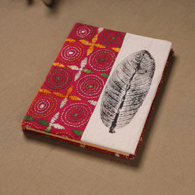 Pink - Handmade Paper Notebook with Eco Leaf Print Kantha Work 12