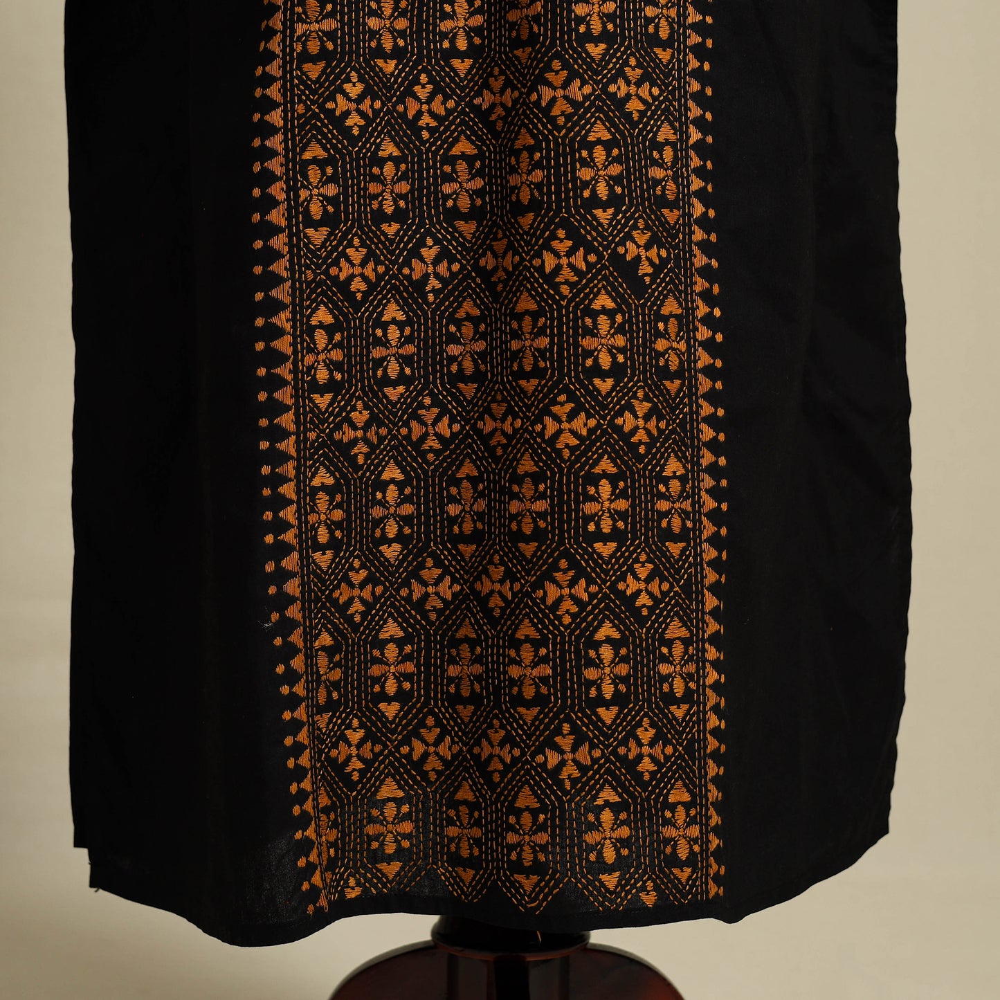 Black - bengal kantha hand embroidery cotton kaftan (long)