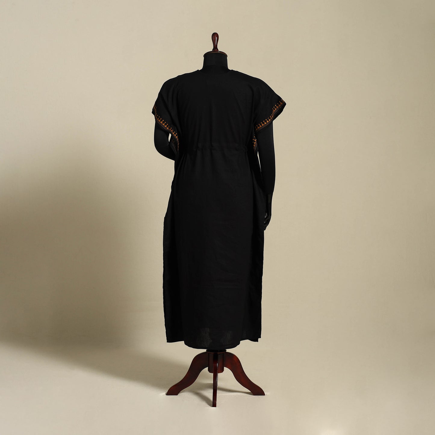 Black - bengal kantha hand embroidery cotton kaftan (long)