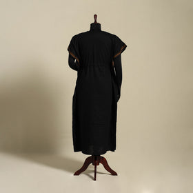Black - bengal kantha hand embroidery cotton kaftan (long)