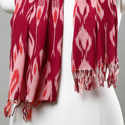 Pink - Pochampally Central Asian Ikat Handloom Cotton Stole with Tassels 17