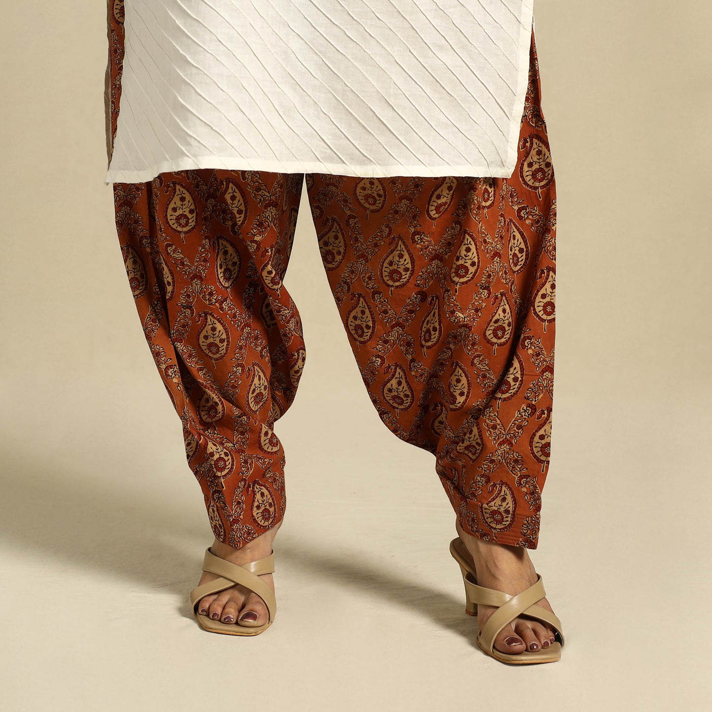 Orange Block Print Cotton Ajrakh Salwar