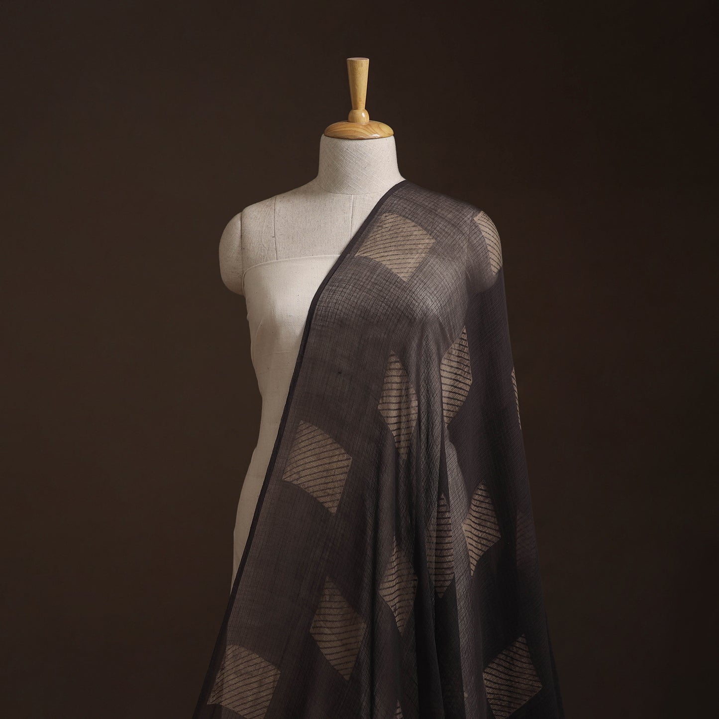 Brown - Akola Hand Block Print Kota Doria Cotton Fabric 01
