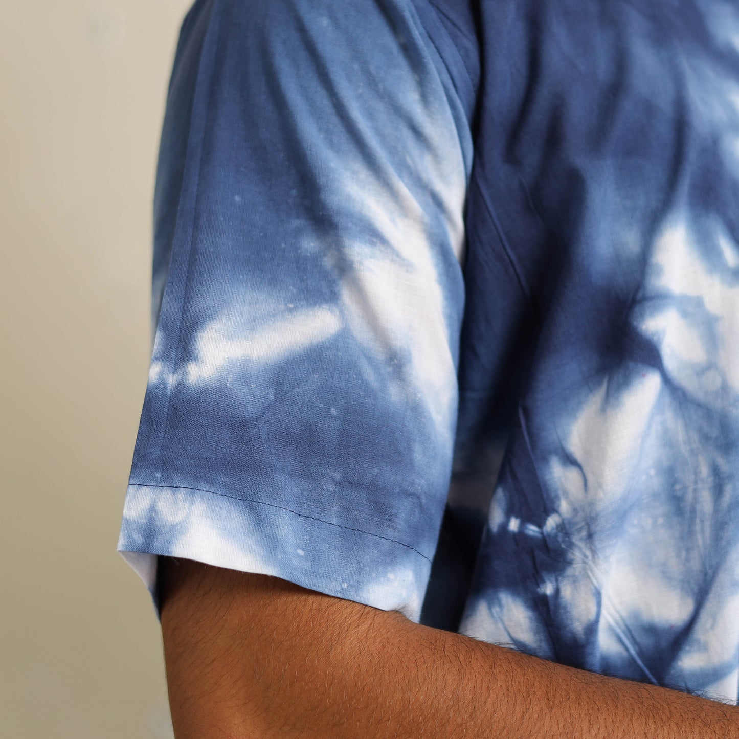 Blue - half sleeve tie & dye cotton men shibori shirt 10