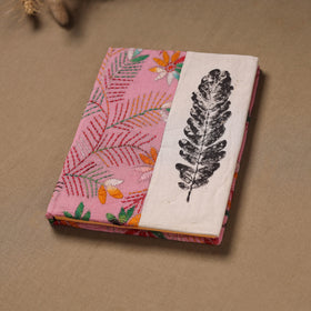 Pink - Handmade Paper Notebook with Eco Leaf Print Kantha Work 13
