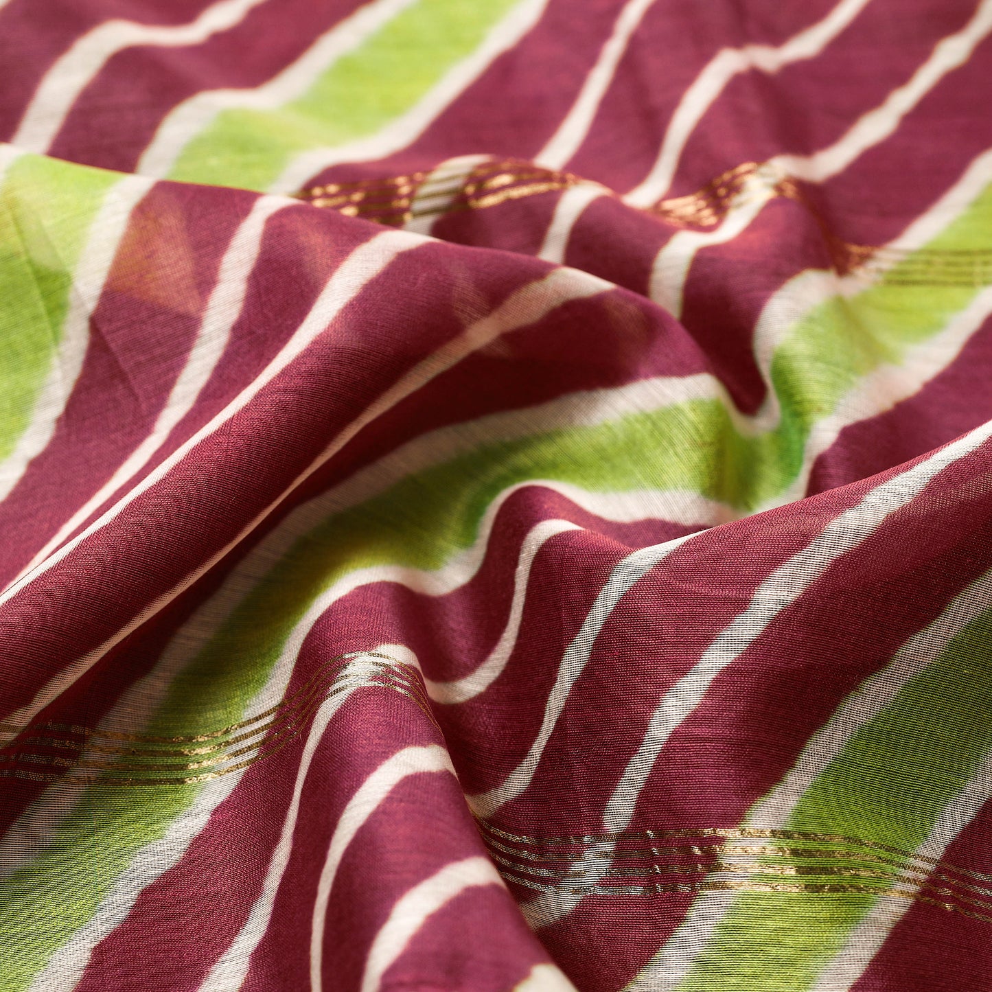 Brown - Leheriya Tie-Dye Chanderi Silk Handloom Stole with Zari Border 42