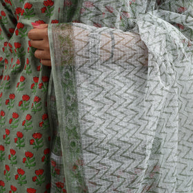 Buy Green Block Print Cotton Sanganeri Kurta Set