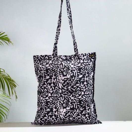 Black - Hand Batik Printed Cotton Jhola Bag