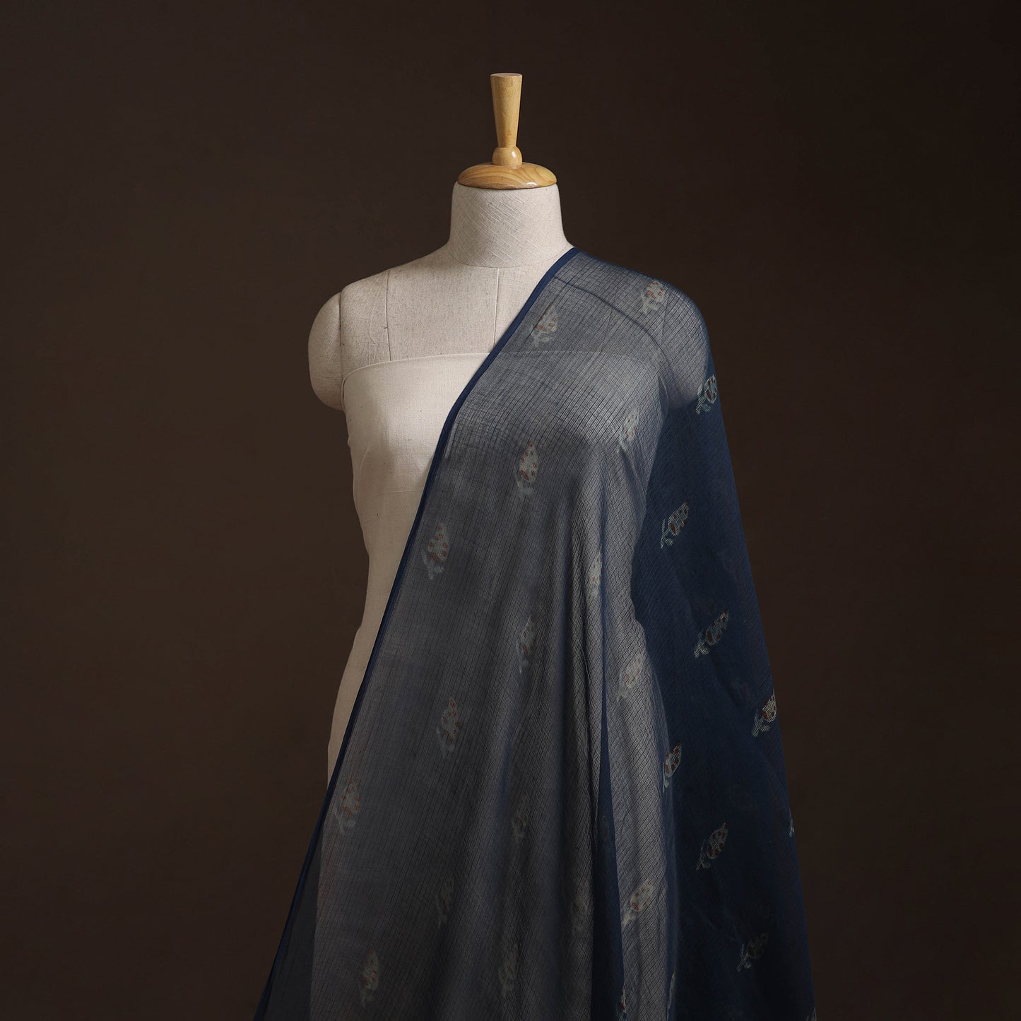 Blue - Akola Hand Block Print Kota Doria Cotton Fabric 03