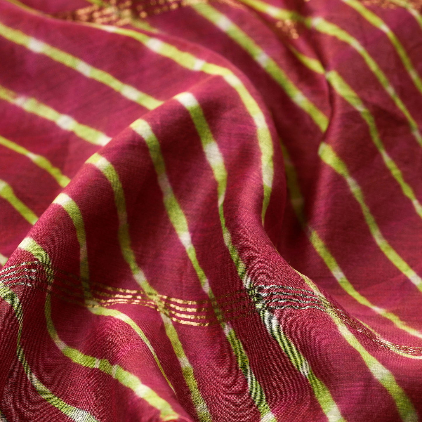 Maroon - Leheriya Tie-Dye Chanderi Silk Handloom Stole with Zari Border 41