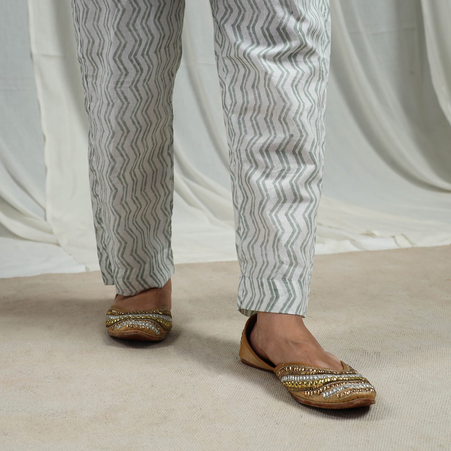 Buy Green Block Print Cotton Sanganeri Kurta Set