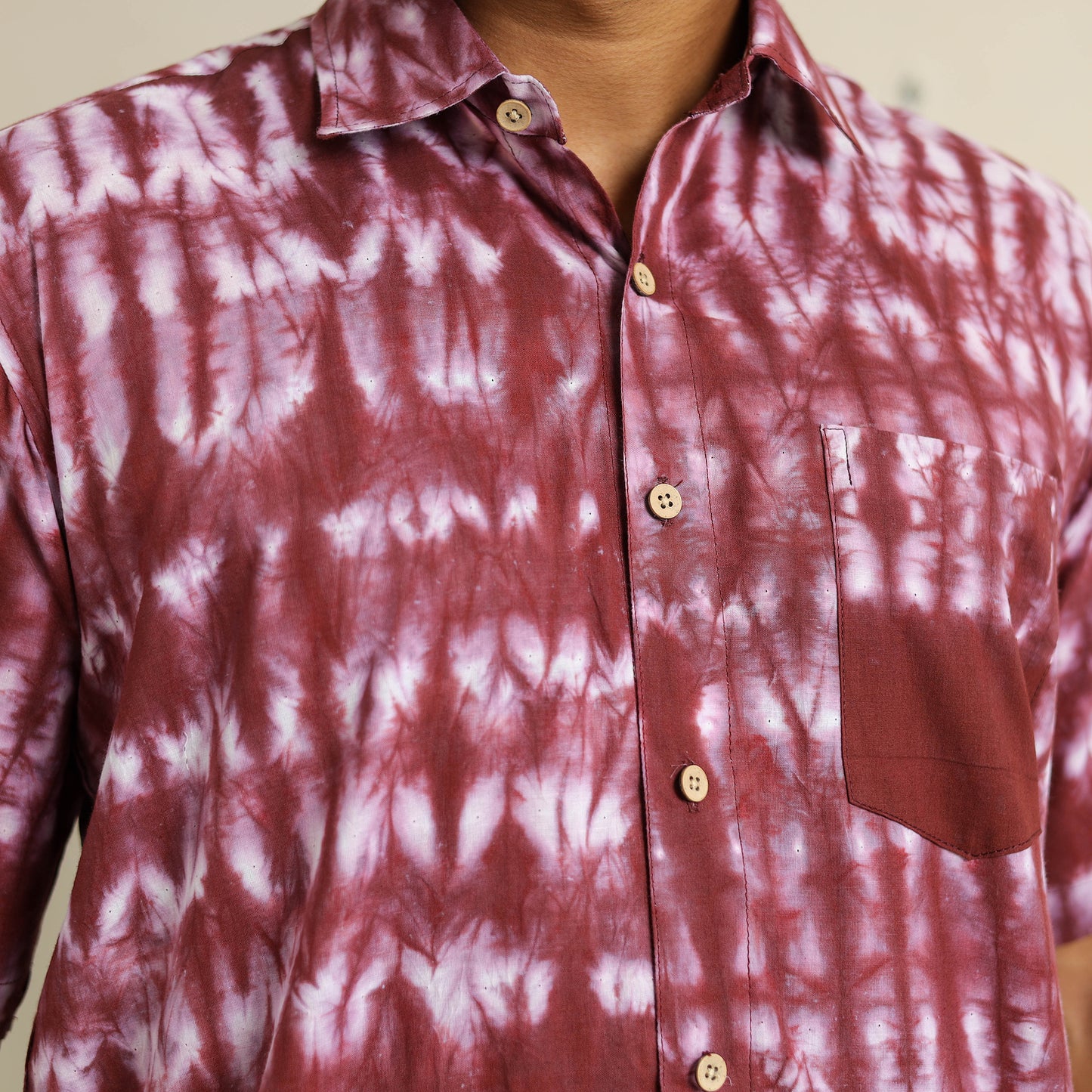 Brown Half Sleeve Tie & Dye Cotton Men Shibori Shirt