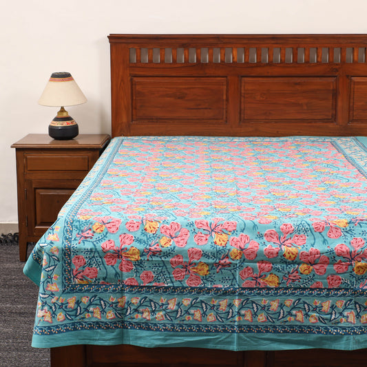 Blue - Pure Cotton Single Sanganeri Print Bed Cover 35