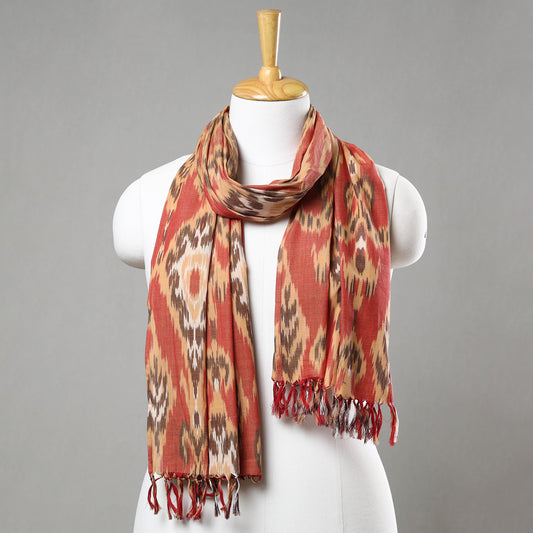 Orange - Pochampally Central Asian Ikat Handloom Cotton Stole with Tassels 23