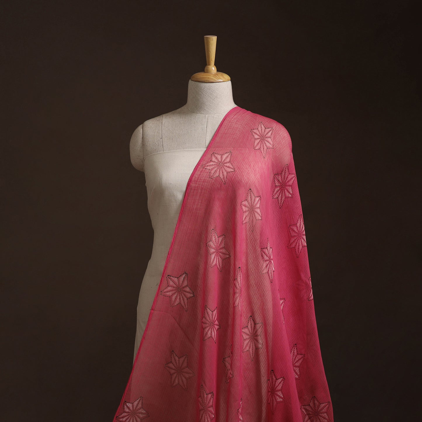 Pink - Akola Hand Block Print Kota Doria Cotton Fabric 07