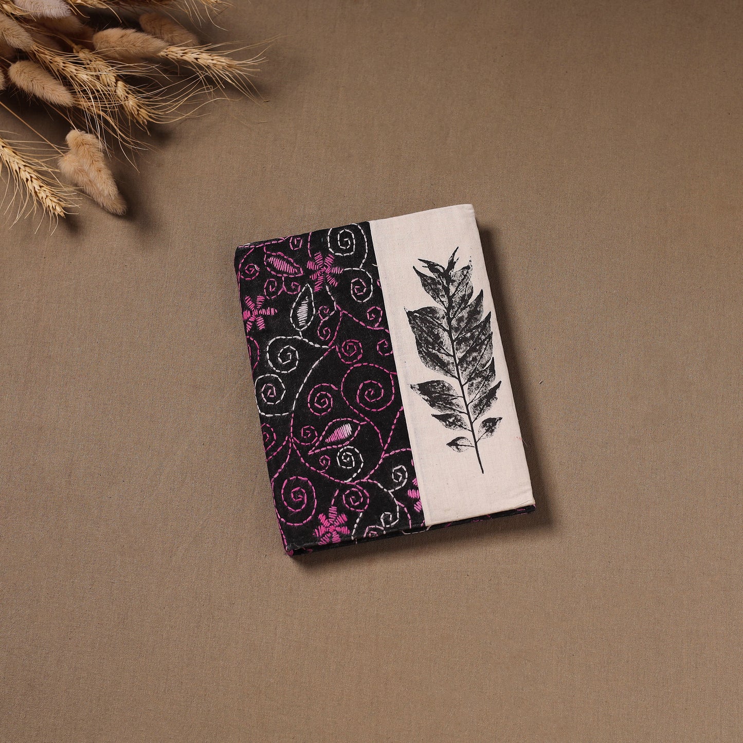 Multi colour - Handmade Paper Notebook with Eco Leaf Print Kantha Work 16
