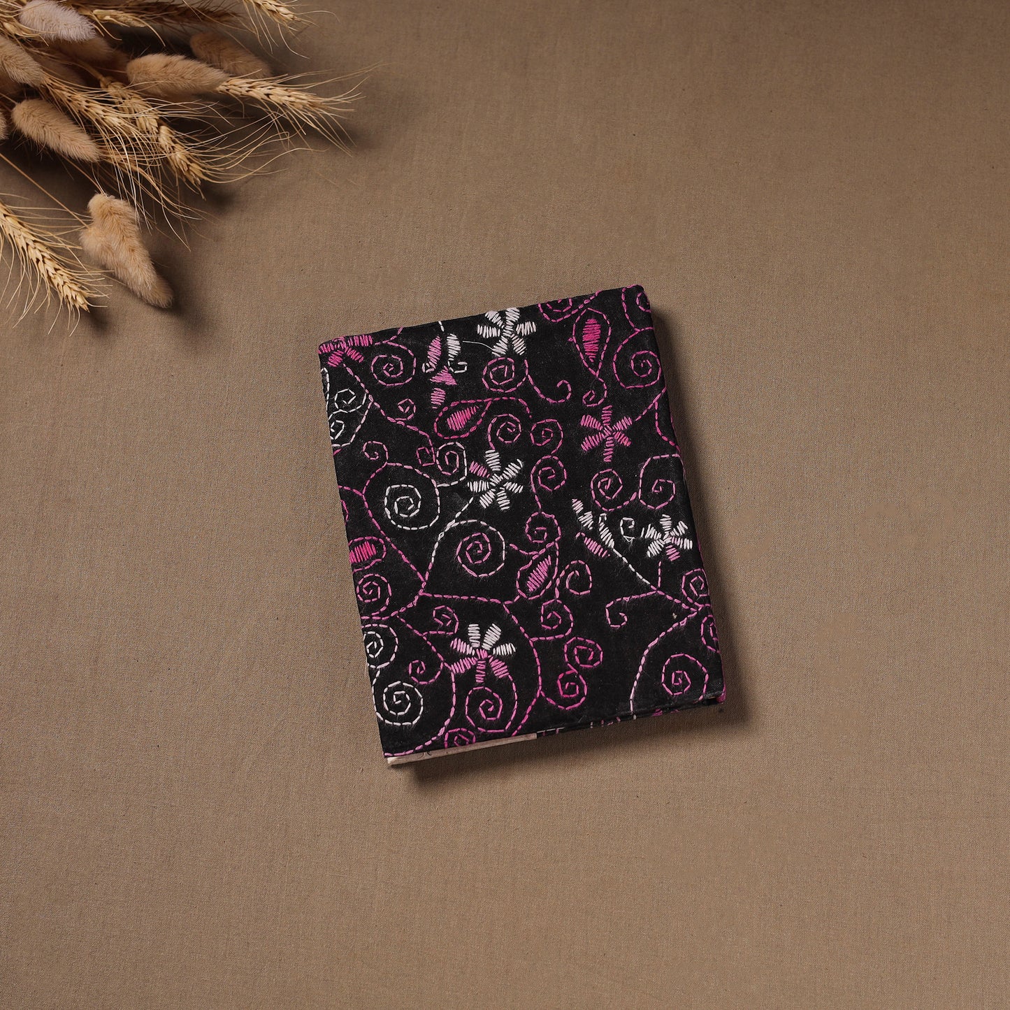 Multi colour - Handmade Paper Notebook with Eco Leaf Print Kantha Work 16