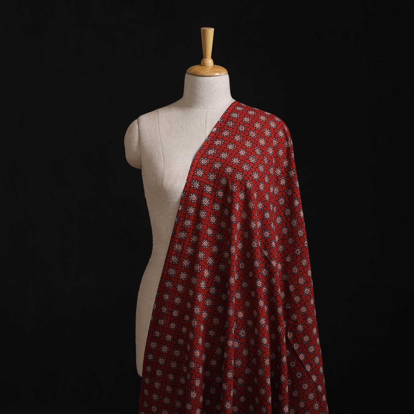 Ajrakh Hand Block Print Natural Dyed Pure Mul Cotton Fabric 01