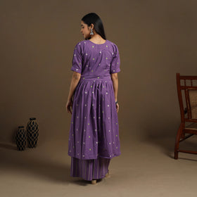 Flared Cotton Purple Jacquard Kurta with Palazzo Set