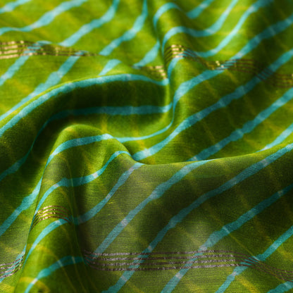 Green - Leheriya Tie-Dye Mothra Chanderi Silk Handloom Stole with Zari Border 28