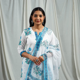Buy Blue Block Print Cotton Sanganeri Kurta Set
