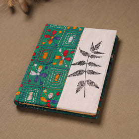 Green - Handmade Paper Notebook with Eco Leaf Print Kantha Work 17