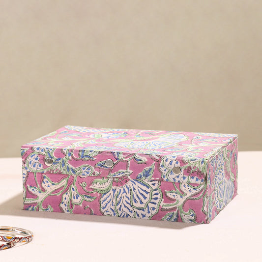 Handcrafted Sanganeri Fabric Embellished Two Rods Bangle Box (11 x 7 in)
