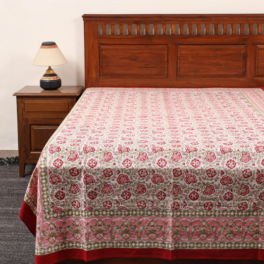 Pink - Pure Cotton Single Sanganeri Print Bed Cover 36