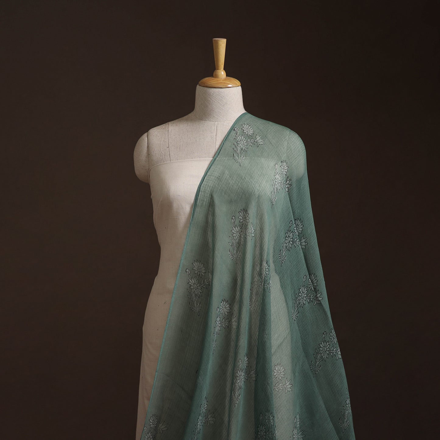 Green - Akola Hand Block Print Kota Doria Cotton Fabric 16