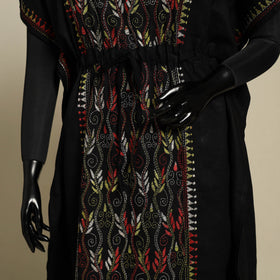 Black - bengal kantha hand embroidery cotton kaftan (long)