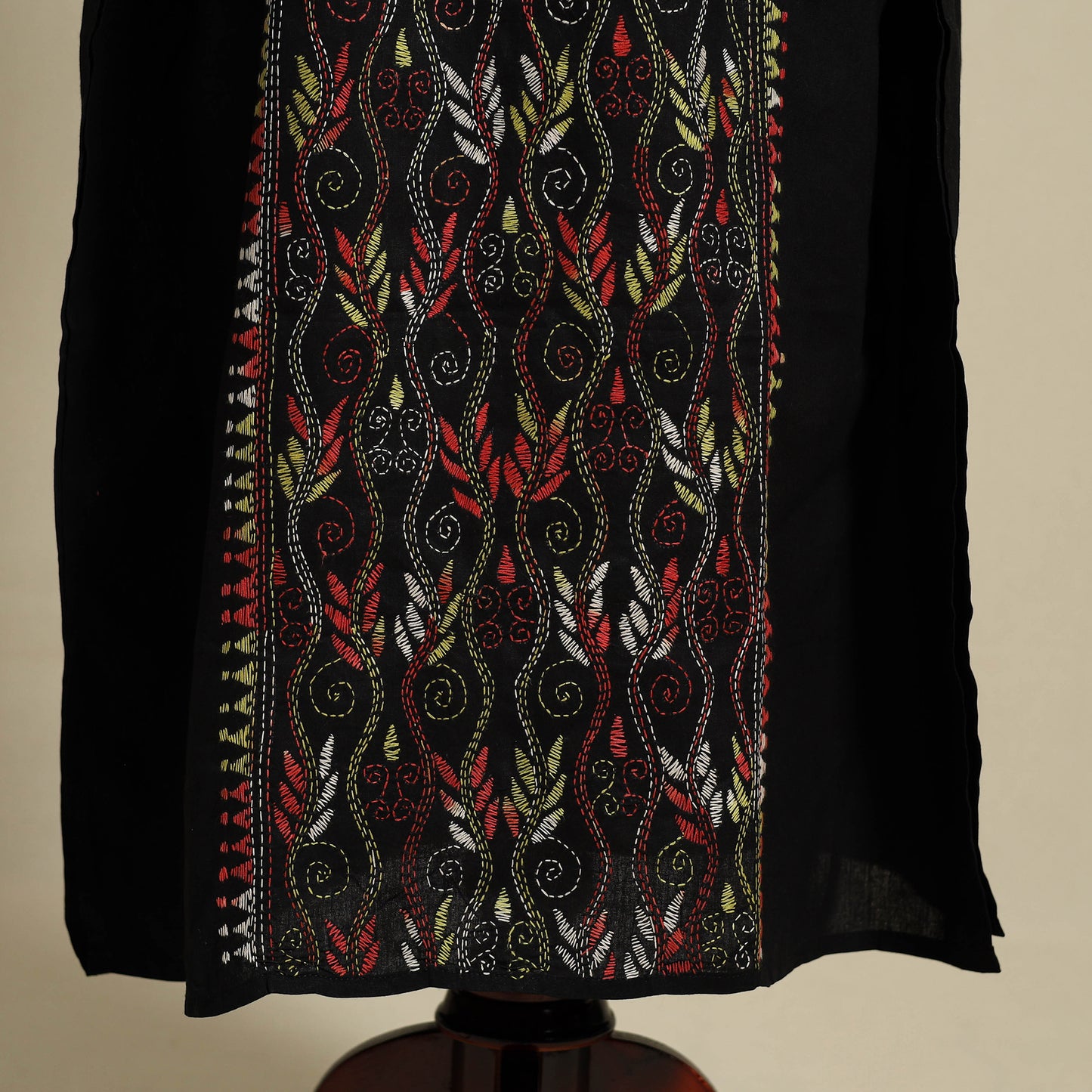 Black - bengal kantha hand embroidery cotton kaftan (long)
