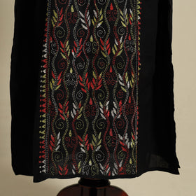 Black - bengal kantha hand embroidery cotton kaftan (long)