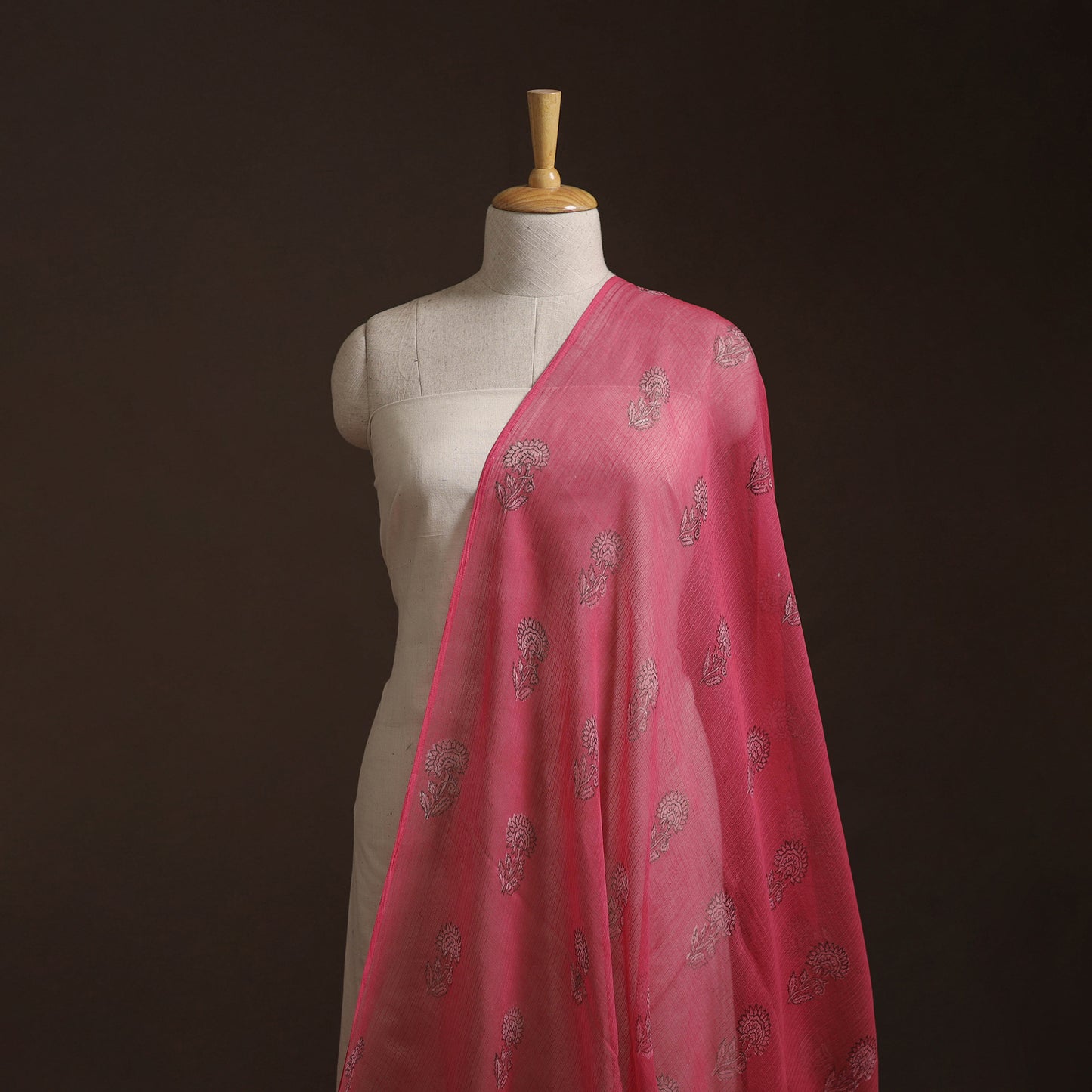Pink - Akola Hand Block Print Kota Doria Cotton Fabric 17