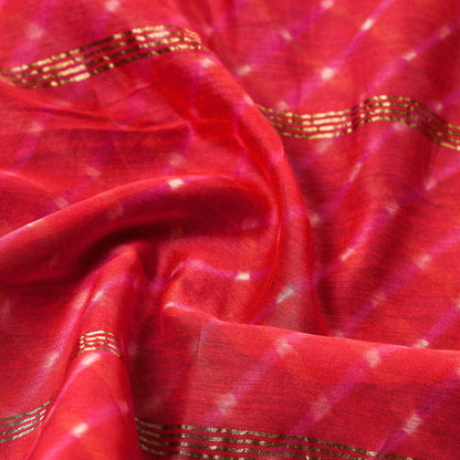 Pink - Leheriya Tie-Dye Mothra Chanderi Silk Handloom Stole with Zari Border 24