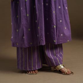 Flared Cotton Purple Jacquard Kurta with Palazzo Set