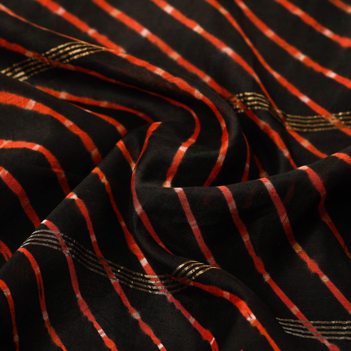 Black - Leheriya Tie-Dye Mothra Chanderi Silk Handloom Stole with Zari Border 23