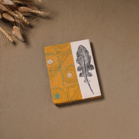 Yellow - Handmade Paper Notebook with Eco Leaf Print Kantha Work 19