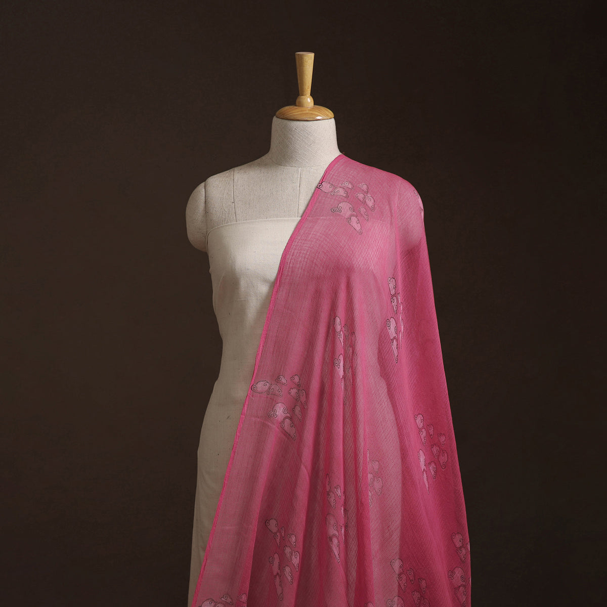 Pink - akola hand block print kota doria cotton fabric 19