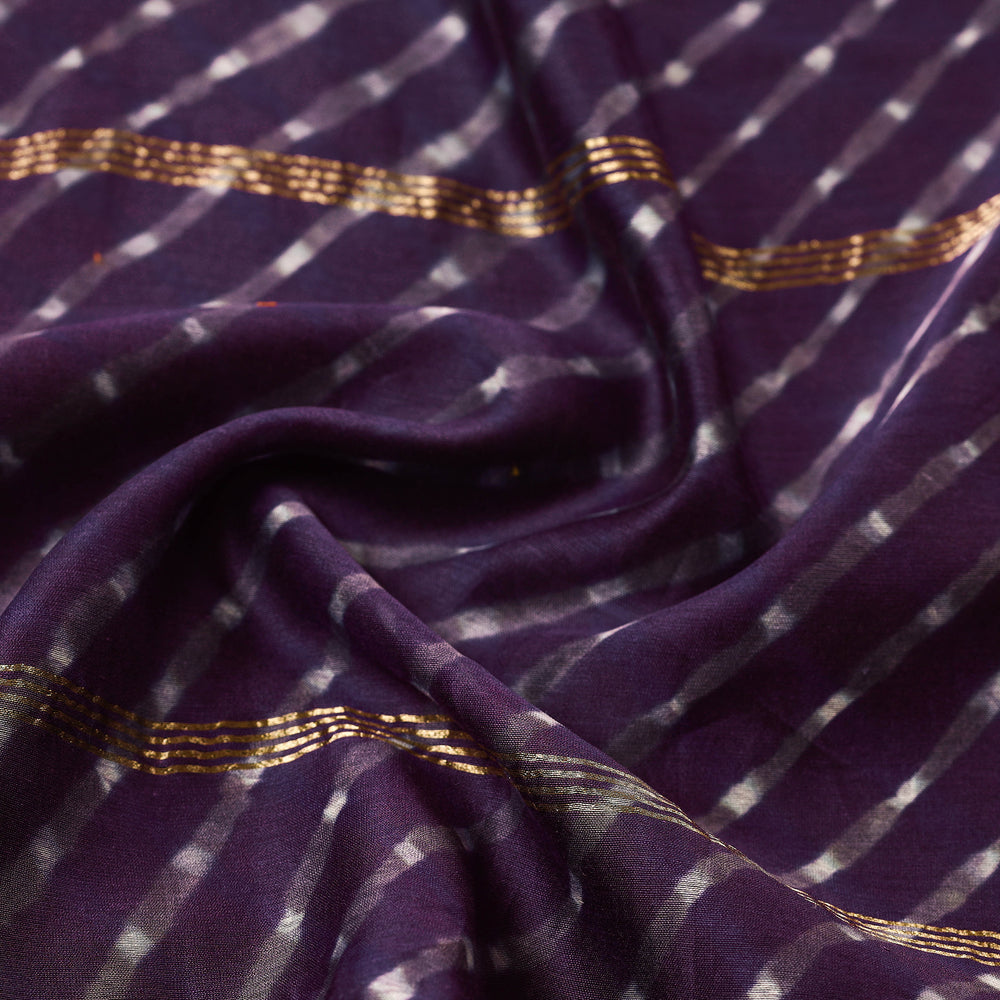 Purple - Leheriya Tie-Dye Mothra Chanderi Silk Handloom Stole with Zari Border 22