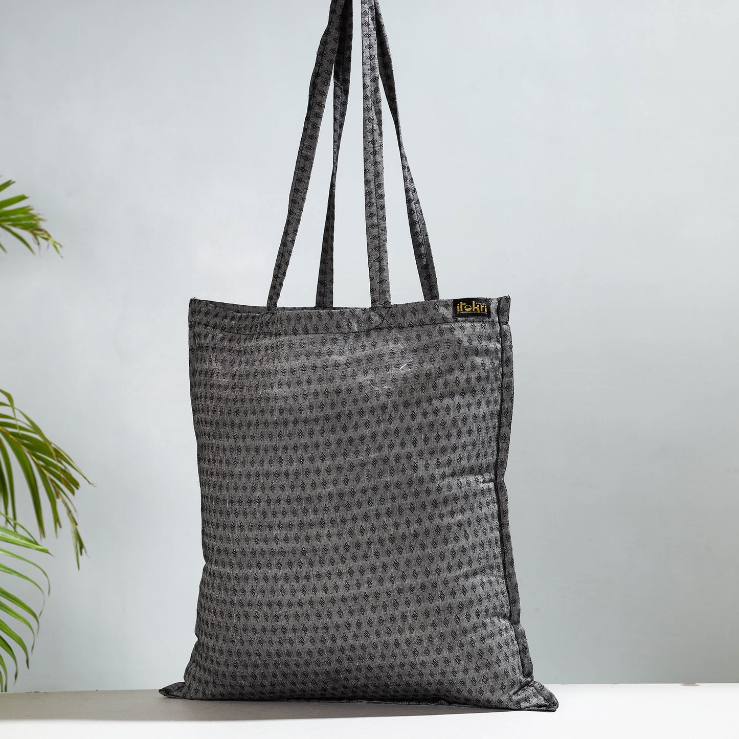 Grey - Jacquard Cotton Jhola Bag