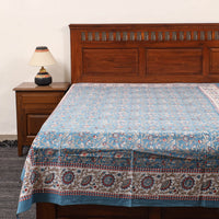 Blue - Pure Cotton Single Sanganeri Print Bed Cover 37