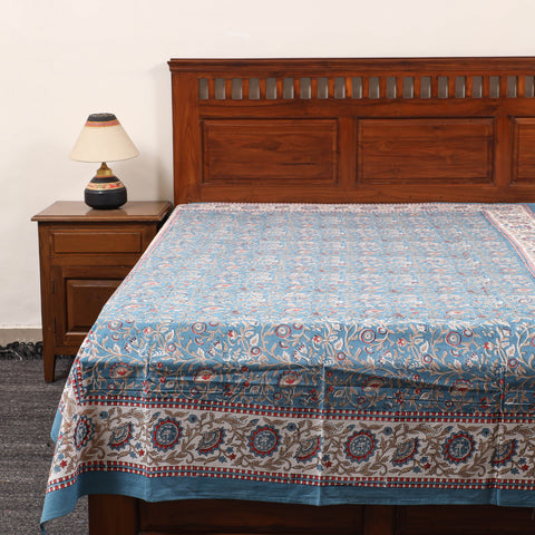 Blue - Pure Cotton Single Sanganeri Print Bed Sheet 37