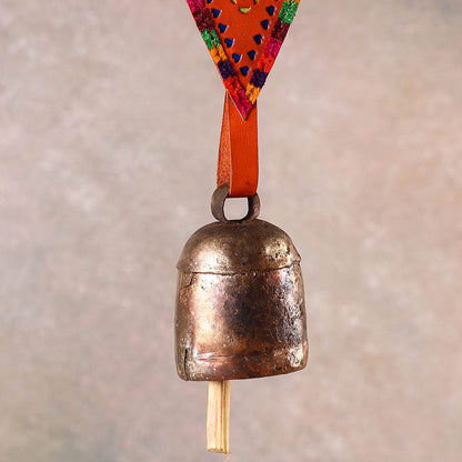 Kutch Copper Coated Bell With Leather Belt - Leaf