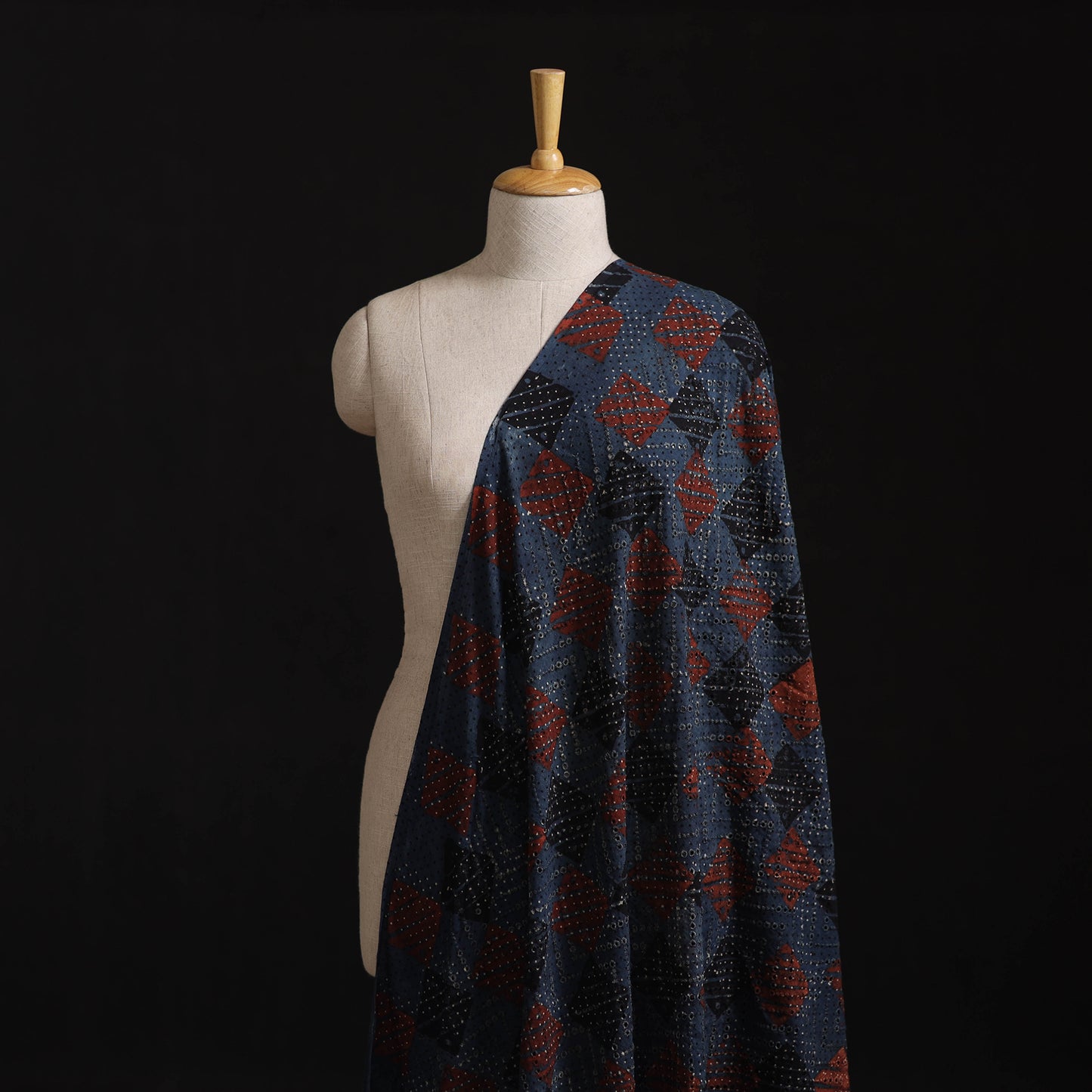 Natural Dyed Ajrakh Hand Block Print Cotton Hakoba Fabric 60