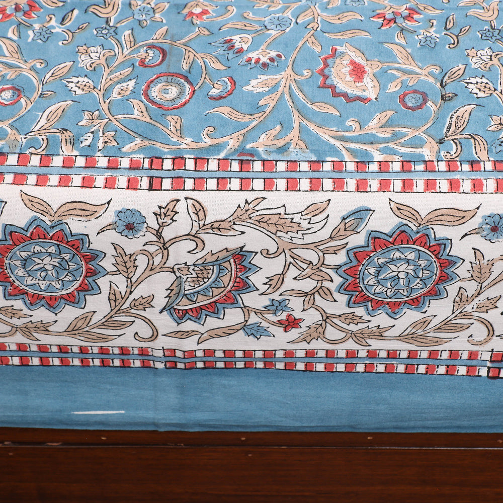 Blue - Pure Cotton Single Sanganeri Print Bed Cover 37