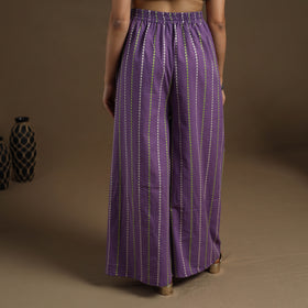  Cotton Purple Flared Jacquard Palazzo