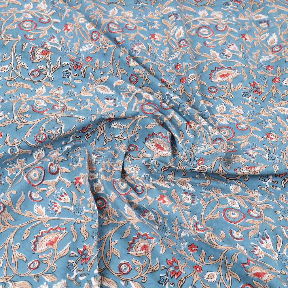 Blue - Pure Cotton Single Sanganeri Print Bed Cover 37